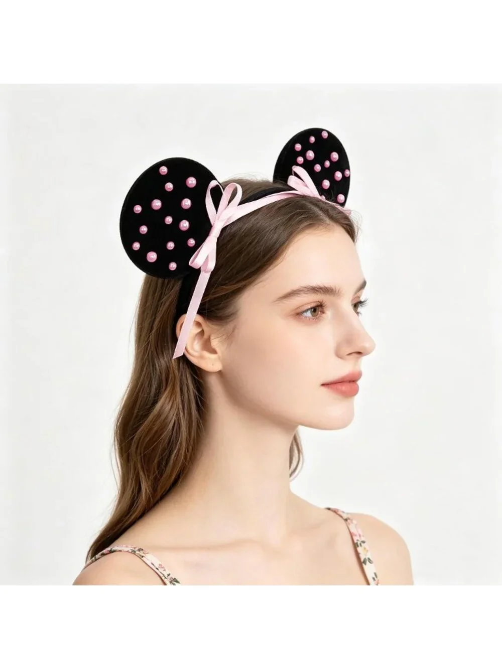 Women lack-Pink Polyester Sparkle Sequin Mickey Mouse Hair Bow Handmade Headband